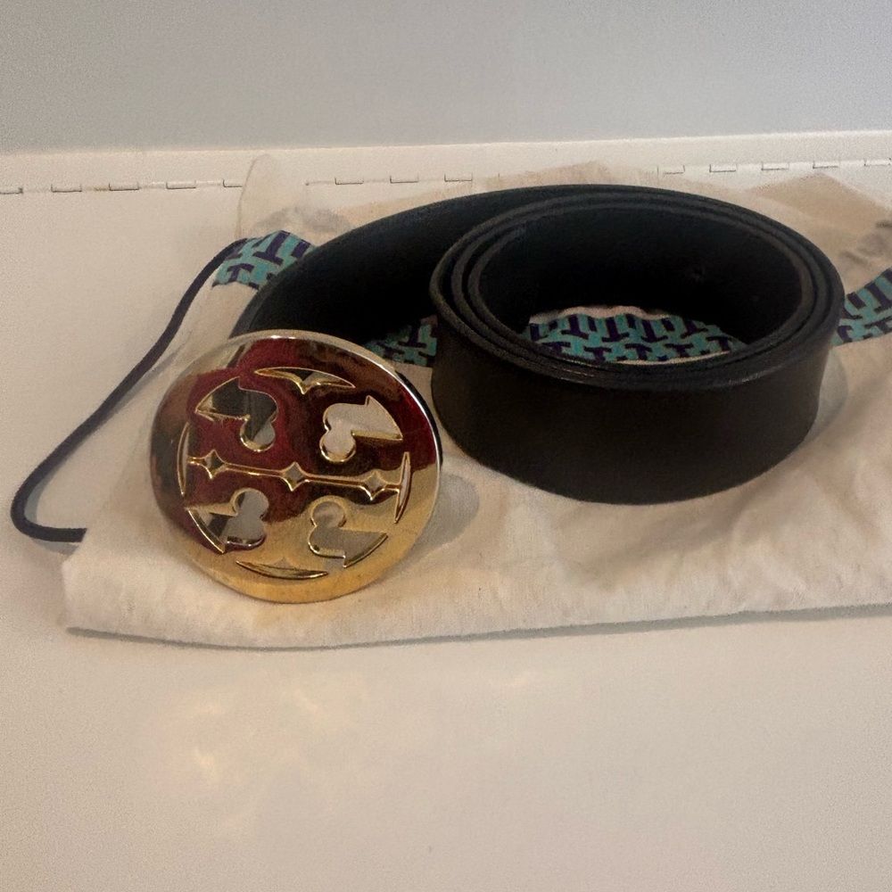 Tory Burch Black Belt with Gold and Red Buckle